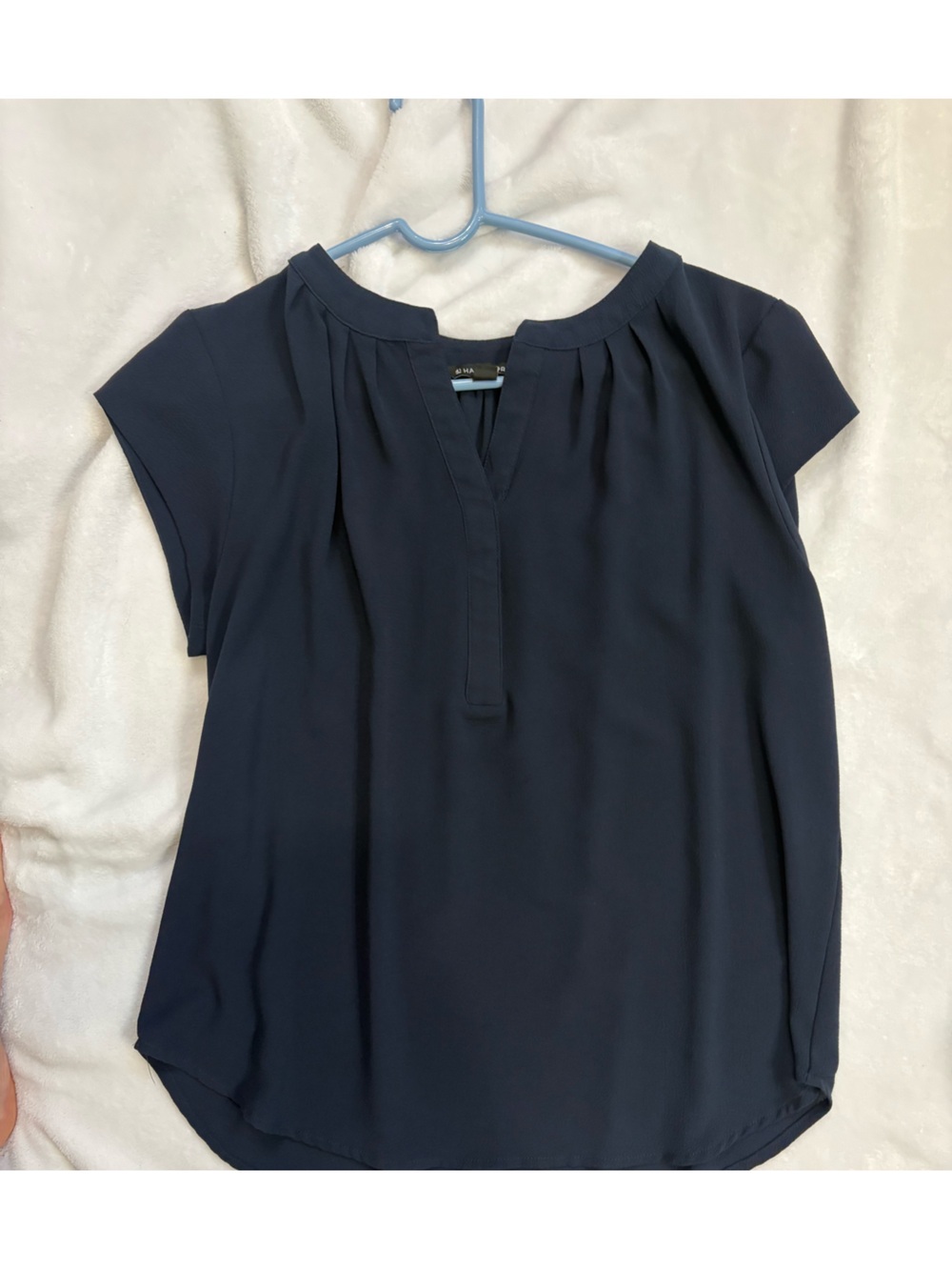 41 Hawthorn Navy Short Sleeve Pleated V-Neck Blouse